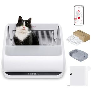 X5 Cat Robot Kitty Litter Box Automatic Self Cleaning for Multiple Large Cats - Core Bundle Best Value Includes Smart Sifting Litter Pan, Odor Control Plastic Waste Bin, Extra Liner & Trash Bags