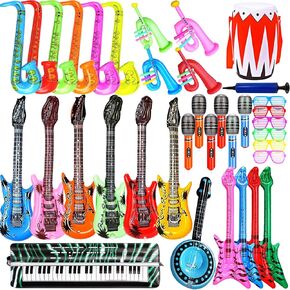 Inflatable Guitar Set - Rock Star Toy with Inflatable Guitar, Bass, Piano, Drum, Microphone and Saxophone