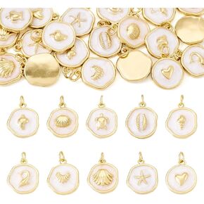 Cheriswelry 20Pcs Sea Animal Charms Gold Plated Flat Round Enamel Alloy Pendants Ocean Summer Beach Craft Charms 16-18mm for DIY Bracelet Necklace Earring Jewelry Making