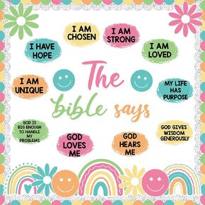 Christian Bulletin Board Decorations The Bible Says Cutouts Motivational Boho Rainbow Classroom Bulletin Board Sets Inspirational Bible Wall Decor for School Offices Back to School Party Supplies