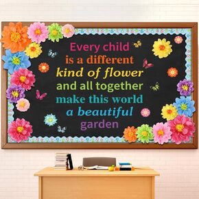 Pajean Flower Bulletin Board Set Butterfly Motivational Classroom Decoration Bulletin Board Cutouts Border with 3D Colorful Paper Flower for Welcome Back to School Classroom Chalkboard Wall Decor