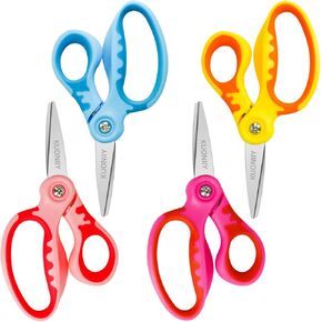 Left Kids Scissors,KUONIIY 5" Left Handed Kids Scissors,Safety For School Or Crafting, Assorted Color,4 Pack