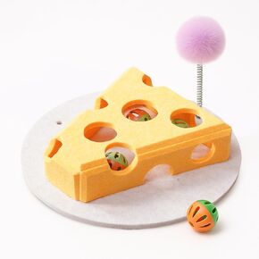 Cat Puzzle Toy with Balls & Spring Teaser – Felt Cat Toy Box for Indoor Cats, Suction Cup Base, Treat Puzzle for Solo Play, Mental Stimulation, Self Play, Hunting & Enrichment (Yellow)