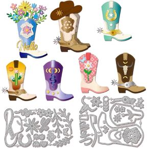 GLOBLELAND Flower Boots Cutting Dies for DIY Scrapbooking Metal Cowboy Hat Flower Boots Cut Dies Snake Cactus Floral Boots Die Cuts for Card Making Craft Decor