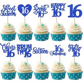 Rsstarxi 30Pack Happy Sweet 16th Birthday Cupcake Toppers Happy Sixteen Bruh I'm 16 Cupcake Picks Cheers to Sweet 16 Decorations for 16th Birthday Anniversary Party Cake Decorations Pink