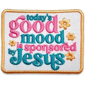 Today's Good Mood Sp*nsored Jesus Patch 3 Inches Iron On/Sew On Embroidered Patch for Clothes Backpacks Trucker Baseball Hat Christian Religious Inspirational DIY Accessories Gifts for Mom Dad Friends