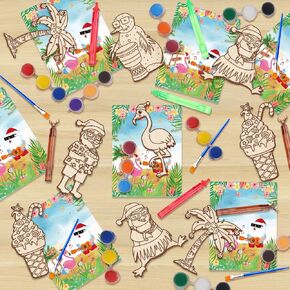 Ertyjikg 12 PCS Christmas in July Party Favors Craft Kits Supplies DIY Summer Wooden Painting Kit Hawaii Beach Pool Birthday Goodie Bags Gifts Prizes