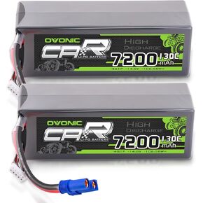 OVONIC 4S LiPo Battery 7200mAh 14.8V 130C RC Battery with EC5 Connector (2 Pack)