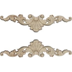 2PCS Wood Carved Onlay Appliques, 7.9"x2" Unpainted Wooden Decor Craft Decals for Furniture, Cabinet, Door, Dresser & DIY Crafts