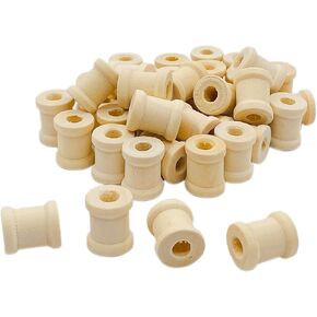300 Pack Mini Unfinished Wood Spools Natural Wooden Barrel Shaped Spools for Crafts (5/8x1/2 in)