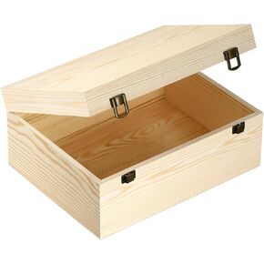 Unfinished Wood Boxes Large Wooden Boxes with Hinged Lid – 12 x 9x5 Inch Keepsake Box-Memory Box for Crafts, Storage, Gifts, Jewelry,Decor,DIY/Arts/Painting