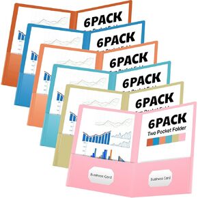 Kisston 6 Pack Folders with Pockets Boho Folders with 2 Pockets Durable Heavy Duty File Folder with Business Card Slot for Filing Cabinet, School, Office, Resume Portfolio