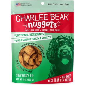 Charlee Bear Nuggets Crunchy and Soft Dog Treats, Shepherds Pie, 6 Ounce Resealable Bag, Health and Vitality Support, Grain Free, Low Calorie, Healthy Dog Snacks