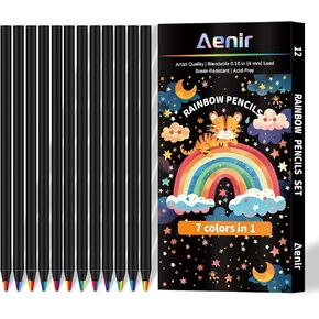 7 Color in 1 Rainbow Pencils for Kids, 12 Pack Rainbow Colored Pencil for Adult Coloring, Multicolor Pencil for Valentine’s Day, Easter Gifts, Art Supplies for Kids & Teens