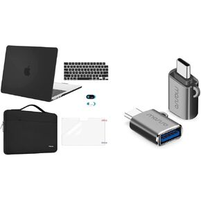 MOSISO Compatible with MacBook Air 13.6 inch Case 2022 Release A2681 &USB C to USB Adapter 2 Pack, Carrying Sleeve Bag&Keyboard Cover&Webcam Cover&Screen Protector, Black & Space Gray
