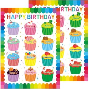 TENDFINE 2 Pcs Happy Birthday Poster Chart Rainbow Birthday Calendar Charts Classroom Bulletin Board Decorations 17''x23