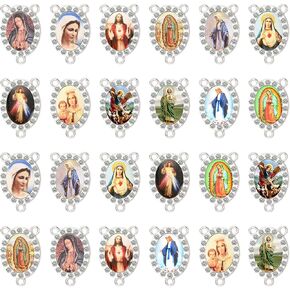 30pcs Mix 3-Hole Religious Rosary Centerpiece Connectors Enamel Alloy Rhinestones Our Lady Crucifix Connection for Jewelry Making (Gold)