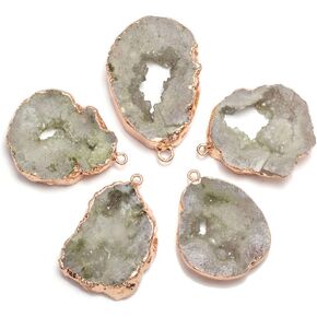 QSLLER 5pcs Natural Agate Crystal Druzy Pendant,Natural Agate(30-35mm) Pendant Necklace Charms Slice Druzy Pendant for DIY Jewelry Making Necklace Bracelet(5pcs Random Color)