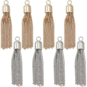 UNICRAFTALE 8pcs 2 Colors Metal Chains Tassel Charm with Hang Loops Tassel Pendants Bookmarks Keychains Earring Bracelets Jewelry Making Gift Decoration