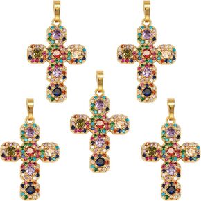 5 Pieces Cross Cubic Zirconia Charm Pendants Brass Cross Charm Real 16K Gold Plated for Jewelry Necklace Bracelet Making Crafts