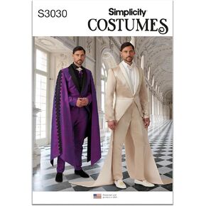 Simplicity SS3030BB Men's Costume Suits Sewing Pattern Packet, Design Code S3030, Sizes 44-46-48-50-52, Multicolor