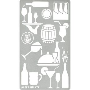 Aleks Melnyk No.24 Metal Journal Stencil, Drink, Alcohol, Beer, Wine Bottle, Stencil for Painting, Chalkboard, Template Wood Burning, Pyrography, Engraving, Bullet Journaling, Themes, Small Signs