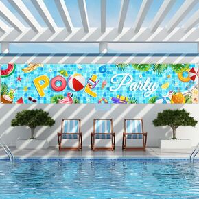 Pool Party Banner Summer Swimming Pool Yard Sign Decorations Splish Splash Summer Pool Decorations Hanging Outdoor Gate Decor Fence Banner Indoor Wall Decor 98x20inch
