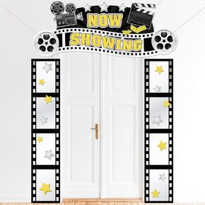 3 Pcs Movie Night Porch Sign Banner Movie Theme Party Decoration Now Showing Camera Action Hanging Porch Sign Movie Theater Door Banner for New Year Home Film Backdrop Party Supplies