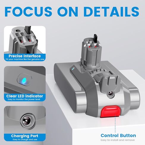 بطارية بديلة V11 لبطارية دايسون 6000 مللي أمبير في الساعة 25.2 فولت ليثيوم أيون متوافقة مع مكنسة كهربائية لاسلكية كاملة الرأس من دايسون SV14 - للبرغي من النوع in Kuwait