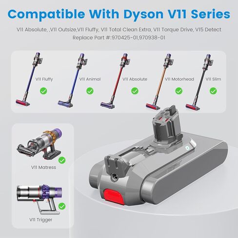 بطارية بديلة V11 لبطارية دايسون 6000 مللي أمبير في الساعة 25.2 فولت ليثيوم أيون متوافقة مع مكنسة كهربائية لاسلكية كاملة الرأس من دايسون SV14 - للبرغي من النوع in Kuwait