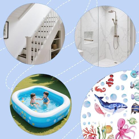 6pcs Ocean Creature Marine Bathtub Stickers, 5.9x7.8 Inch Colorful Waterproof Large Non-Slip Coral Octopus Starfish Whale Turtle Adhesive Decals Threads for Kids Sea Bath Tub Shower Floor in Kuwait
