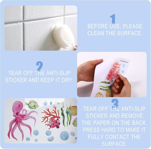 6pcs Ocean Creature Marine Bathtub Stickers, 5.9x7.8 Inch Colorful Waterproof Large Non-Slip Coral Octopus Starfish Whale Turtle Adhesive Decals Threads for Kids Sea Bath Tub Shower Floor in Kuwait