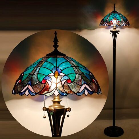 Tiffany Floor Lamp Red Yellow Rose Stained Glass Standing Reading Light 16X16X70 Inches Antique Pole Corner Lamp Decor Bedroom Office Living Room in Saudi Arabia