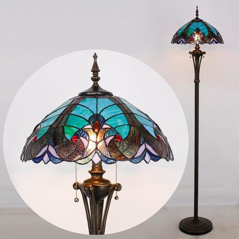Tiffany Floor Lamp Red Yellow Rose Stained Glass Standing Reading Light 16X16X70 Inches Antique Pole Corner Lamp Decor Bedroom Office Living Room in Saudi Arabia