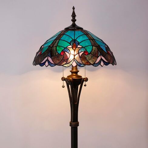 Tiffany Floor Lamp Red Yellow Rose Stained Glass Standing Reading Light 16X16X70 Inches Antique Pole Corner Lamp Decor Bedroom Office Living Room in Saudi Arabia