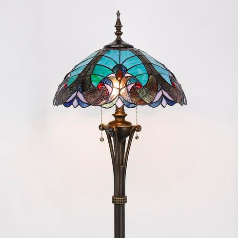 Tiffany Floor Lamp Red Yellow Rose Stained Glass Standing Reading Light 16X16X70 Inches Antique Pole Corner Lamp Decor Bedroom Office Living Room in Saudi Arabia