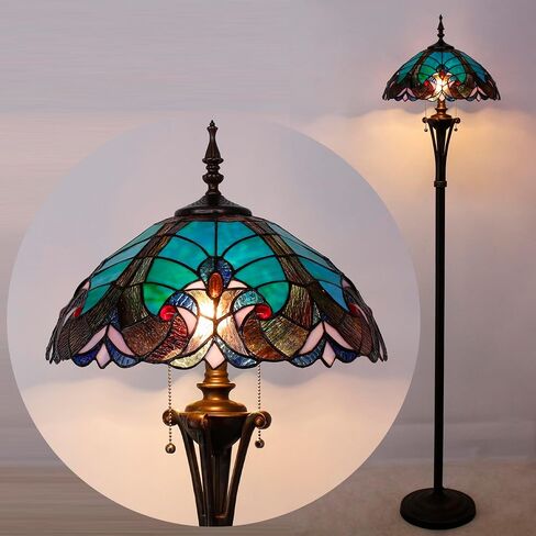 Tiffany Floor Lamp Red Yellow Rose Stained Glass Standing Reading Light 16X16X70 Inches Antique Pole Corner Lamp Decor Bedroom Office Living Room in Saudi Arabia