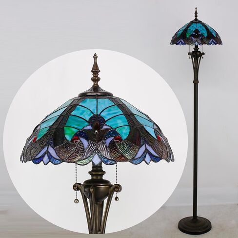 Tiffany Floor Lamp Red Yellow Rose Stained Glass Standing Reading Light 16X16X70 Inches Antique Pole Corner Lamp Decor Bedroom Office Living Room in Saudi Arabia