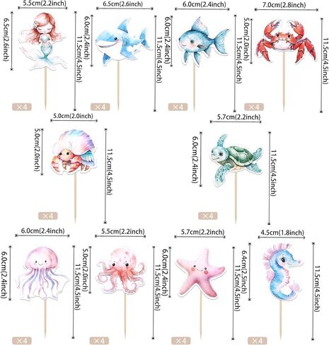 40 PCS Ocean Animal Cupcake Toppers Octopus Seahorse Turtles Cupcake يختار تحت زخارف حفل البحر تحت عنوان Sea Shower Duffer Birthday Cake Cake Supplies in Saudi Arabia