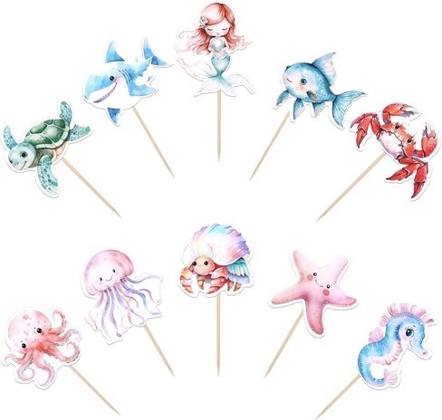 40 PCS Ocean Animal Cupcake Toppers Octopus Seahorse Turtles Cupcake يختار تحت زخارف حفل البحر تحت عنوان Sea Shower Duffer Birthday Cake Cake Supplies in Saudi Arabia