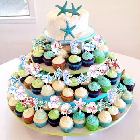 40 PCS Ocean Animal Cupcake Toppers Octopus Seahorse Turtles Cupcake يختار تحت زخارف حفل البحر تحت عنوان Sea Shower Duffer Birthday Cake Cake Supplies in Saudi Arabia