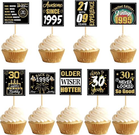 Ercadio 36PCS Happy 40th Birthday Cupcake Toppers Glitter Forty Vintage 1985 Cake Picks Cheers to 40 Fabulous Older Wiser Hotter Cake Decor for 40th Birthday Wedding Anniversary Party Supplies in Kuwait