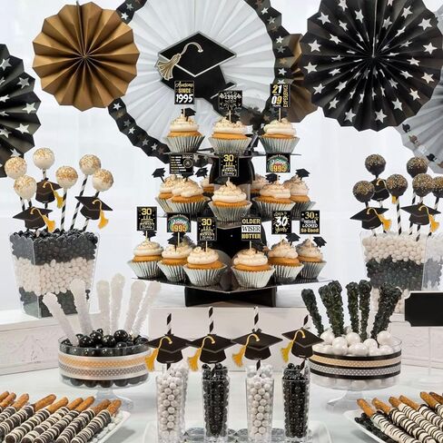 Ercadio 36PCS Happy 40th Birthday Cupcake Toppers Glitter Forty Vintage 1985 Cake Picks Cheers to 40 Fabulous Older Wiser Hotter Cake Decor for 40th Birthday Wedding Anniversary Party Supplies in Kuwait