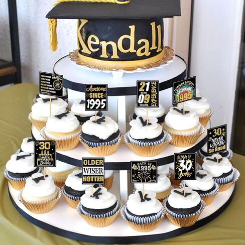 Ercadio 36PCS Happy 40th Birthday Cupcake Toppers Glitter Forty Vintage 1985 Cake Picks Cheers to 40 Fabulous Older Wiser Hotter Cake Decor for 40th Birthday Wedding Anniversary Party Supplies in Kuwait