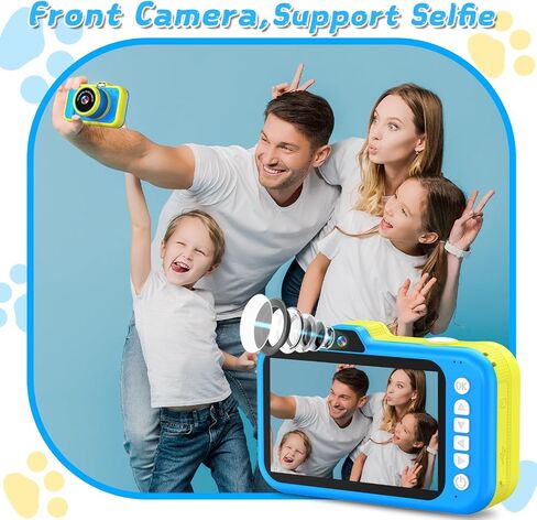 Kids Camera, Toddler Digital Camera with Rotating Zoom Lens, 3.5" Large Screen, 1080P Toy Camera for Kids with Flash, 32GB Card, Birthday Gifts for Boys Girls 3 4 5 6 7 8 9 10 11 12 Year Old in Kuwait