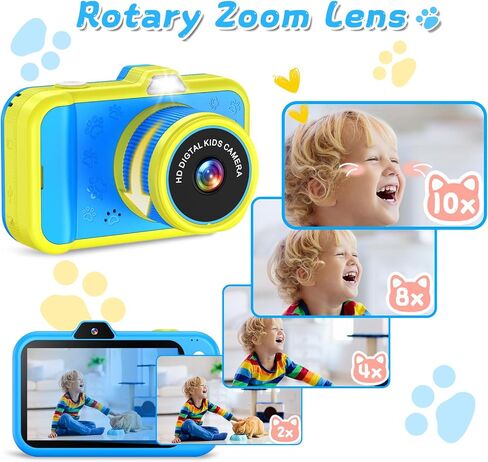 Kids Camera, Toddler Digital Camera with Rotating Zoom Lens, 3.5" Large Screen, 1080P Toy Camera for Kids with Flash, 32GB Card, Birthday Gifts for Boys Girls 3 4 5 6 7 8 9 10 11 12 Year Old in Kuwait