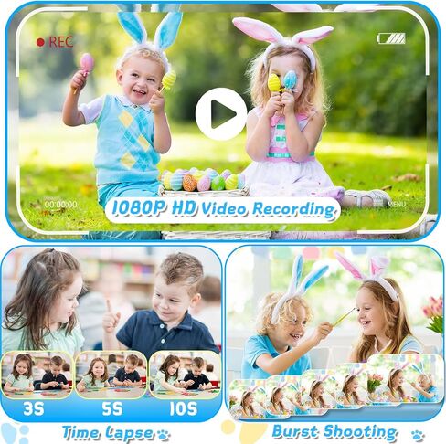 Kids Camera, Toddler Digital Camera with Rotating Zoom Lens, 3.5" Large Screen, 1080P Toy Camera for Kids with Flash, 32GB Card, Birthday Gifts for Boys Girls 3 4 5 6 7 8 9 10 11 12 Year Old in Kuwait