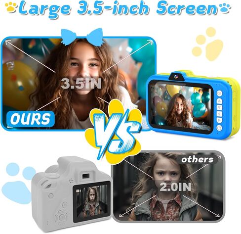 Kids Camera, Toddler Digital Camera with Rotating Zoom Lens, 3.5" Large Screen, 1080P Toy Camera for Kids with Flash, 32GB Card, Birthday Gifts for Boys Girls 3 4 5 6 7 8 9 10 11 12 Year Old in Kuwait