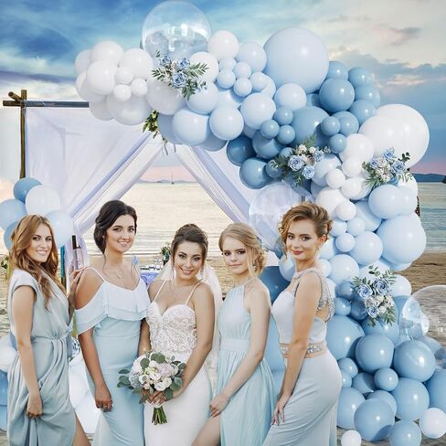 156 ٪ من طقم قوس البالون الأزرق المتربة بأحجام مختلفة زرقاء فاتحة اللون الأزرق والأبيض والبالونات اللاتكس الصافية طقم قوس جارلاند للاستحمام الطفل الكشف عن زواج عيد ميلاد الزفاف لصالح الصبي in Kuwait