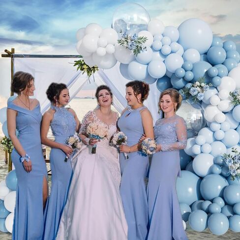 156 ٪ من طقم قوس البالون الأزرق المتربة بأحجام مختلفة زرقاء فاتحة اللون الأزرق والأبيض والبالونات اللاتكس الصافية طقم قوس جارلاند للاستحمام الطفل الكشف عن زواج عيد ميلاد الزفاف لصالح الصبي in Kuwait